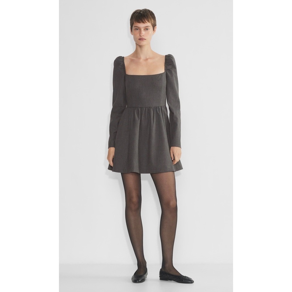 Aritzia Sunday Best Alexis Dress Black Square Neck Long Sleeve Mini L Large NWT